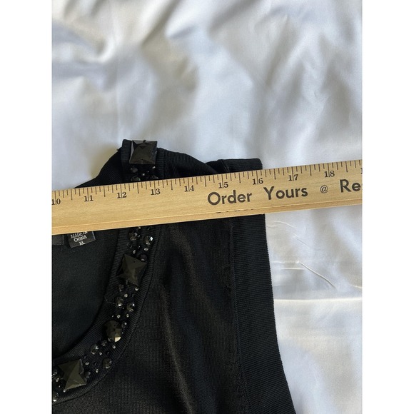 Michael Simon Shirt Womens XL Black Beaded Embellished Sleeveless Tank Top Rayon - Picture 11 of 12